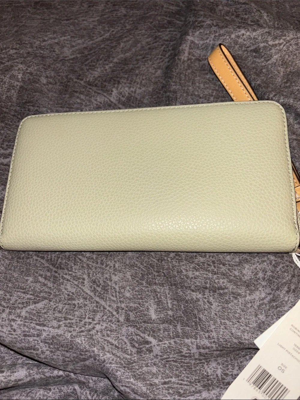Tory Burch Mint Green Pebbled Leather Wristlet with Tan Strap